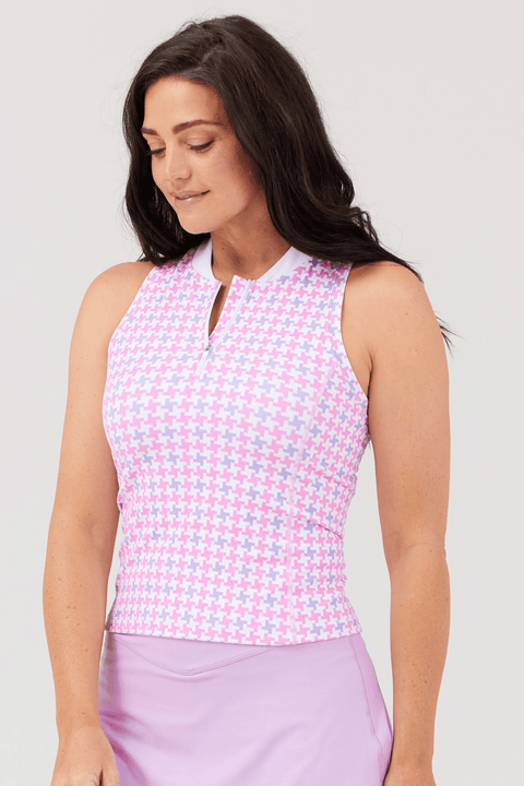 Racerback Polo - Pink/Lilac Birdiestooth SAMPLE